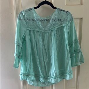 Mint Green Lace Trim Women's Top
